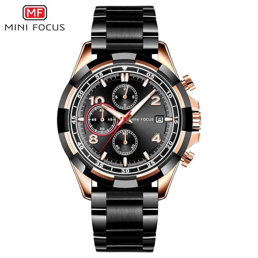 MINI FOUCS Chronograph Watches Man Clock Sport Watches For Men Fashion Rose Gold Watch Men Luxury Brand Stainless Steel Luminous