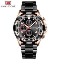 MINI FOUCS Chronograph Watches Man Clock Sport Watches For Men Fashion Rose Gold Watch Men Luxury Brand Stainless Steel Luminous