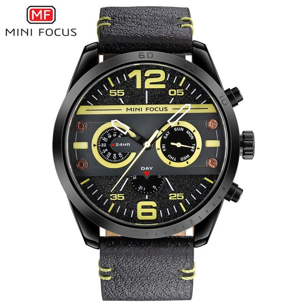 MINIFOCUS Man Watch 2019 Leather Military Men's Watch For Men Luxury Casual Mens Watches Quartz Top Brand Luxury Male Clock Date