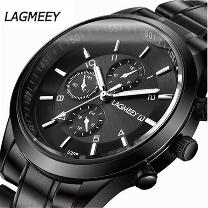 Watch men Luxury Full Steel Watch Masculino Relogio Men's Sports Business Erkek Kol Saati Dress Wristwatch Chronograph relogio (Black)