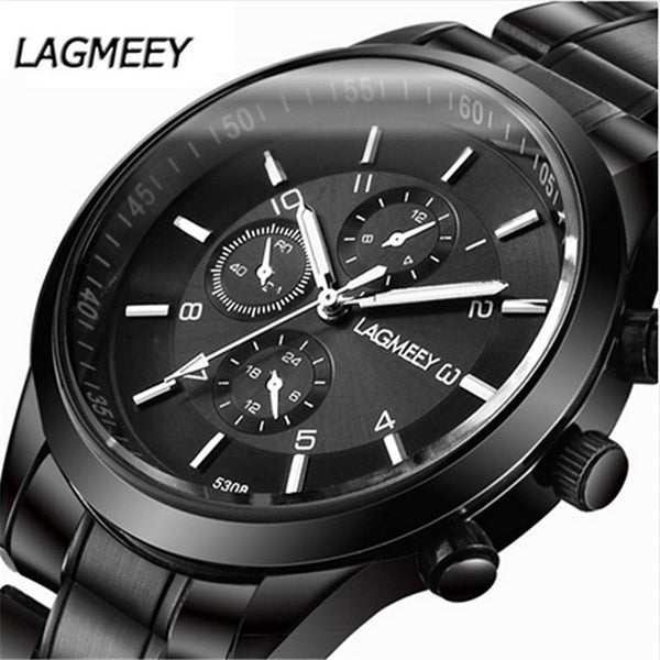 Watch men Luxury Full Steel Watch Masculino Relogio Men's Sports Business Erkek Kol Saati Dress Wristwatch Chronograph relogio (Black)