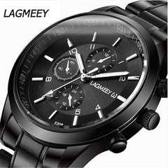 Watch men Luxury Full Steel Watch Masculino Relogio Men's Sports Business Erkek Kol Saati Dress Wristwatch Chronograph relogio (Black)