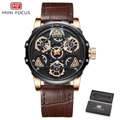 MINIFOCUS 3D Hollow Creative Watch Men Rotating Wheel Design Sports Watches Mens 2019 Luxury Brand Leather Watch Military Quartz