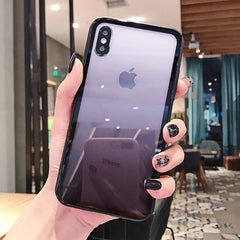 Colorful Shockproof Silicone Bumper Frame Glass Case For iPhone 11 X XR XS Max 8 7 6 6S Plus Rainbow Gradient Transparent Cover