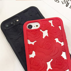 Fashion 3D Rose Hollow Phone Cases For iPhone X 8 7 6 6S Plus Case Elegant Roses Flower Soft Silicone TPU Back Cover Shell Coque