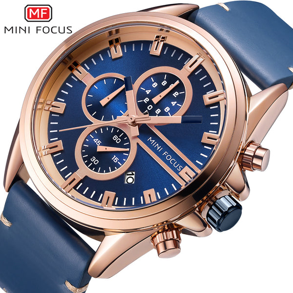 MINI FOCUS Fashion Men Watch Leather Strap Men Sports Watches Mens 2019 Luxury Brand Men's Wristwatch Quartz Business Male Clock