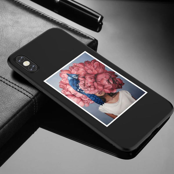 Art Flower Painting Case For iPhone X 6 6S 7 8 Plus Soft TPU Silicone Floral Cover For iPhone XR XS Max Sexy Girl Pattern Coque