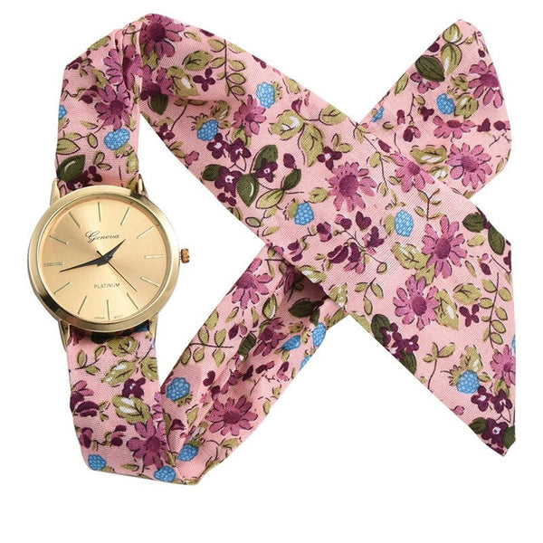 New Product Women Watches Geneva Brand Disc Ladies Quartz Wristwatch Flower Cloth Belt Clock Casual Dress Gift Montre Femino@50
