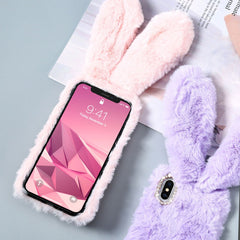 TIKIITAKA Plush Warm Phone Case for iPhone XS Max XR X Case 3D Rabbit Ears Furry fluffy Fur Cover for iPhone 6 6S 7 8 Plus Cases