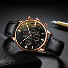Men's Watch Fashion Sport Stainless Steel Case Leather Band Quartz Analog Wrist Watch Man Reloj Hombre 2019 relogios masculinos