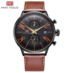 MINI FOCUS Black Watch Men Sports Watches For Men Clock Leather Watch Strap Fashion Men's Wristwatch Quartz Luxury Brand Relogio