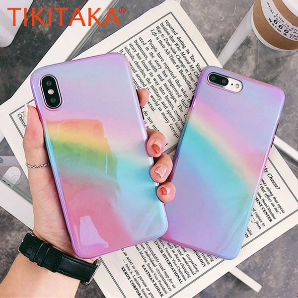 TIKITAKA Gradient Rainbow Phone Case For iphone 7 Blue Ray Case For iphone X 6 6s 8 6 Plus 6s Plus 7 Plus 8 Plus Back Cover