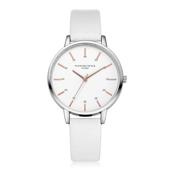 Hot Sale Women Watches Silver Border Scale Disc Ladies Quartz Wristwatch Solid Color Leather Strap Clock Fashion Reloj Mujer@50