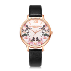 Fashion Watches Women Plant Pattern Dial Ladies Simple Quartz Wristwatch Casual Clock Leather High Quality Zegarki Damskie@50