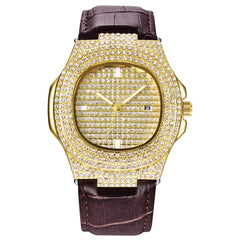 Men Wrist Watch Quartz Analog Date Leather Band Full Crystal Steady Gift Watch Man Watches Mens 2019 relogios masculinos