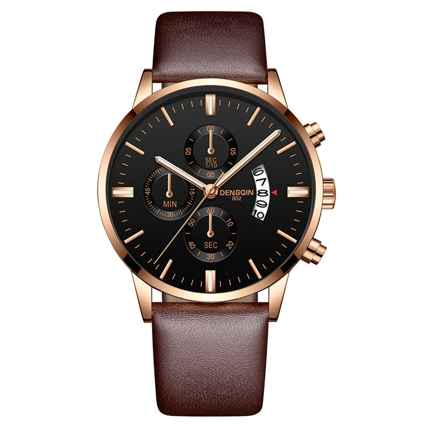 DISU Men Wrist Watch Quartz Sport Military Stainless Steel Dial Leather Band watches man male watch metal relogios masculino