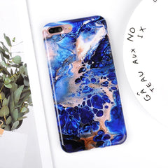 Marble Texture Rock Stone phone Case For iphone X 6 6S 7 8 Plus Colorful Art Blue Pattern Soft IMD Cover Cases Shell