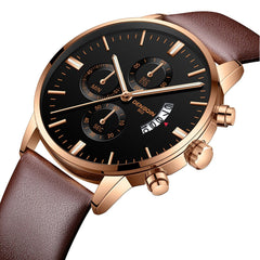 DISU Men Wrist Watch Quartz Sport Military Stainless Steel Dial Leather Band watches man male watch metal relogios masculino