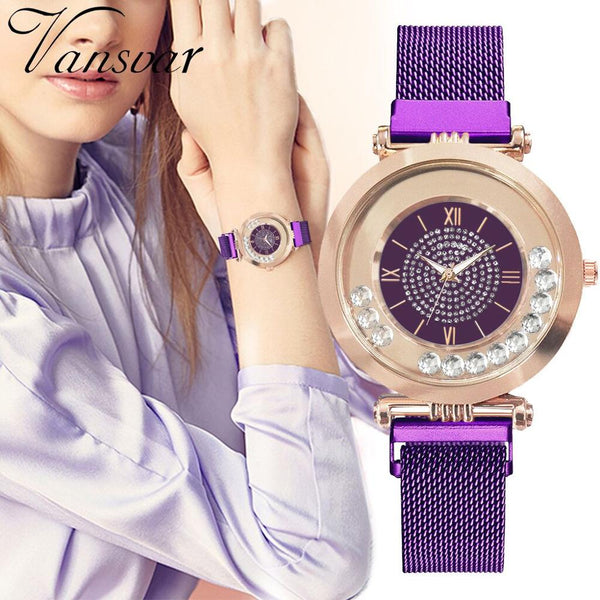 Hot Sale  Women Watche  Rhinestone Dial Ladies Quartz Wristwatch Mesh Magnetic Buckle Strap Luxury Clock Gift Montre Femme@50