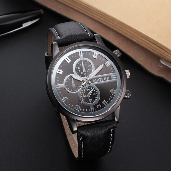 DISU Men Wrist Watch  Retro Design Leather Band Analog Alloy Quartz wristwatch mens watches mens 2019 men wristwatch clock