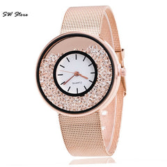 Quartz Watches SW Store Fashion Rose Gold Silver Mesh Band Wristwatch Luxury   Alloy Steel Women Rhinestone@50