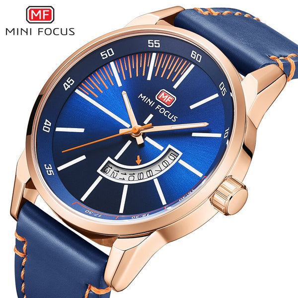 MINI FOCUS Fashion Cool Blue Luxury Brand Wristwatch Mens Watches Quartz Leather Watch Men Clock Male Calendar Date Gift To Man