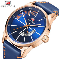 MINI FOCUS Fashion Cool Blue Luxury Brand Wristwatch Mens Watches Quartz Leather Watch Men Clock Male Calendar Date Gift To Man