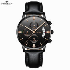 FNGEEN Man Watch Luxury Casual Quartz Waterproof Calendar Leather Belt Watches Mens 2019 Men Wristwatch Clock horloges mannen