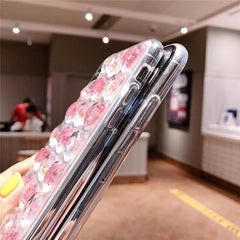 3D Pink Love Heart Phone Case for IPhone X XS Max xr 7 6s 8 Plus Candy Soft Silicone TPU Dried Flower Case Back Cover Female