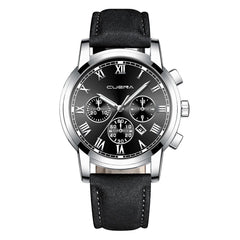 CUENA Man Wrist Watch Sport Stainless Steel Case Leather Band Quartz Analog Wristwatch Mens relojes hombre 2019 zegarek meski