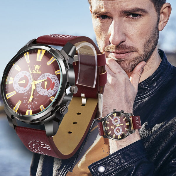 Men Watches Luxury Business Large Dial Leather Belt Quartz Watch zegarek meski relojes hombre 2019 montre homme