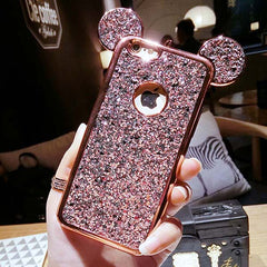 Case For iPhone 11 11Pro Max XR XS Max 6 6s 7 8 Plus 5s SE Glitter Sequins Mouse Ear Cover For Samsung Galaxy S7 S6 S8 edge Plus