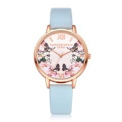Fashion Watches Women Plant Pattern Dial Ladies Simple Quartz Wristwatch Casual Clock Leather High Quality Zegarki Damskie@50