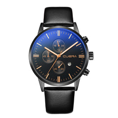 DISU Men Watches Faux Leather Blue Ray Glass Quartz Analog watch mens wrist watches day date relogios masculino