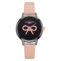 Hot Women's Watches Pink Bow Pattern Disc Ladies Quartz Movement Wristwatch Business Leather Strap  Clock Zegarki Damskie@50