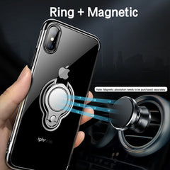 Ultra Thin Transparent Phone Case For iPhone XS MAX XR X 8 7 6 6S Plus Car Magnetic Cases Finger Ring Holder Cover Coque