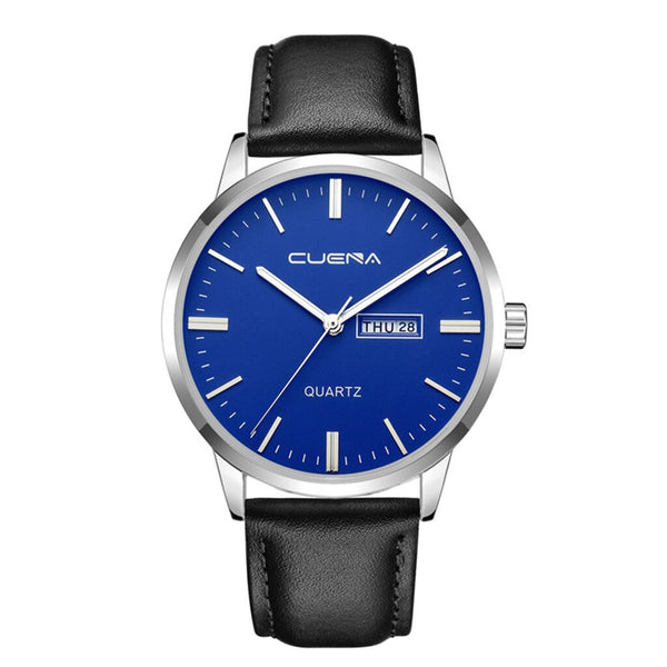Mens Watch Luxury Faux Leather Blue Ray Glass Analog Calen Quartz Watch Watches Mens 2019 Men Wristwatch Clock relogio masculino