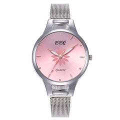 Women's Wristwatches Luxury Silver Popular Pink Dial Flowers Metal Ladies Bracelet Quartz Clock Fashion Zegarki Damskie @50