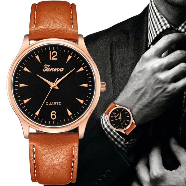 Men Watch Luxury Fashion Faux Leather Blue Ray Glass Quartz Analog Watch Man new arrival in men wrist watches relogios masculino