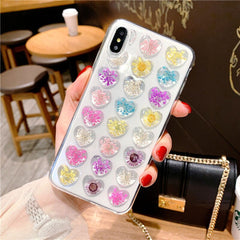 3D Pink Love Heart Phone Case for IPhone X XS Max xr 7 6s 8 Plus Candy Soft Silicone TPU Dried Flower Case Back Cover Female