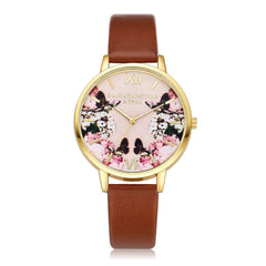 High Quality Women Watches Colorful Pattern Dial Ladies Quartz Wristwatch Simple Leather Strap Clock Casual Relogio Feminino@50