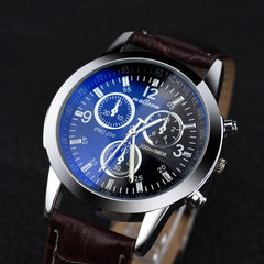 Men Wristwatch Clock Luxury Fashion Faux Leather Blue Ray Glass Quartz Analog Watch Man Montre Homme 2019 relogio masculino