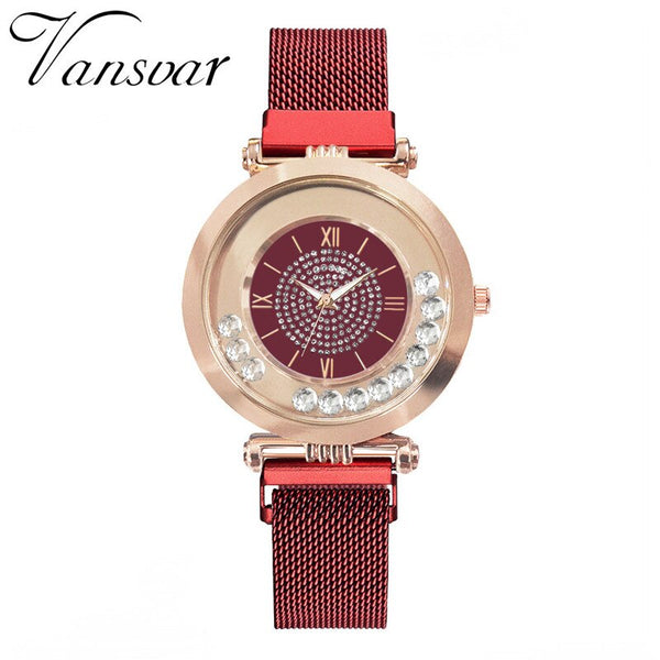 Hot Sale  Women Watche  Rhinestone Dial Ladies Quartz Wristwatch Mesh Magnetic Buckle Strap Luxury Clock Gift Montre Femme@50