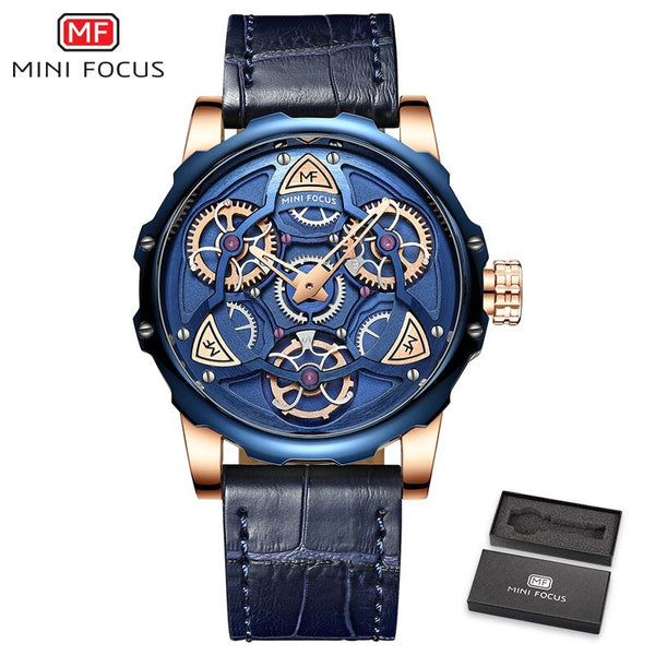 MINIFOCUS 3D Hollow Creative Watch Men Rotating Wheel Design Sports Watches Mens 2019 Luxury Brand Leather Watch Military Quartz