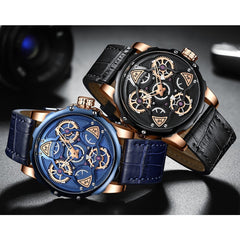 MINIFOCUS 3D Hollow Creative Watch Men Rotating Wheel Design Sports Watches Mens 2019 Luxury Brand Leather Watch Military Quartz