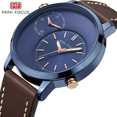 MINI FOCUS Two Time Zones Creative Watch Man 2019 Top Brand Luxury Men Watch Leather Quartz Fashion Male Clock Relogio Masculino