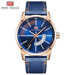 MINI FOCUS Fashion Cool Blue Luxury Brand Wristwatch Mens Watches Quartz Leather Watch Men Clock Male Calendar Date Gift To Man