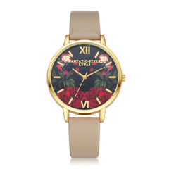 Women Watches  Delicate Plant Pattern Scale Disc Ladies Quartz Wristwatch Simple Leather Strap Clock Dress Gift Reloj Mujer@50