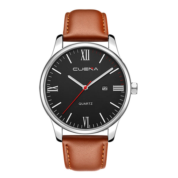 Mens Watch Luxury Faux Leather Blue Ray Glass Quartz Analog With Calen watch man big dial watches for men relogios masculino