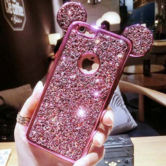 Case For iPhone 11 11Pro Max XR XS Max 6 6s 7 8 Plus 5s SE Glitter Sequins Mouse Ear Cover For Samsung Galaxy S7 S6 S8 edge Plus